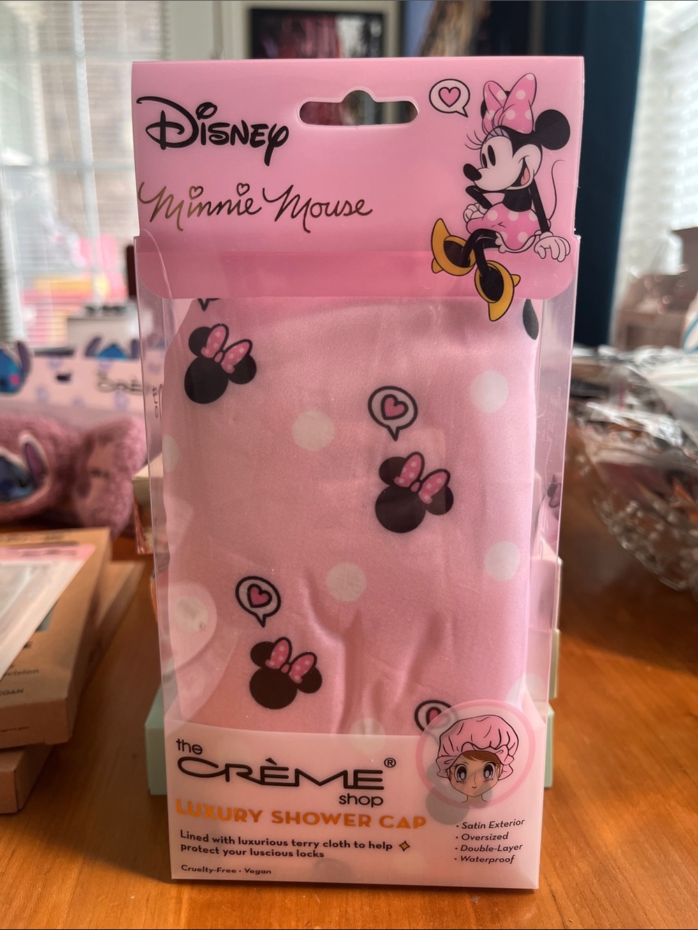 Disney Minnie Mouse Pink Polka Dot Shower Cap with Bow Accents
